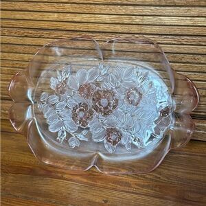 Mikasa Flower Rosella Pink Crystal/Glass Serving Platter 12.5'' Vintage